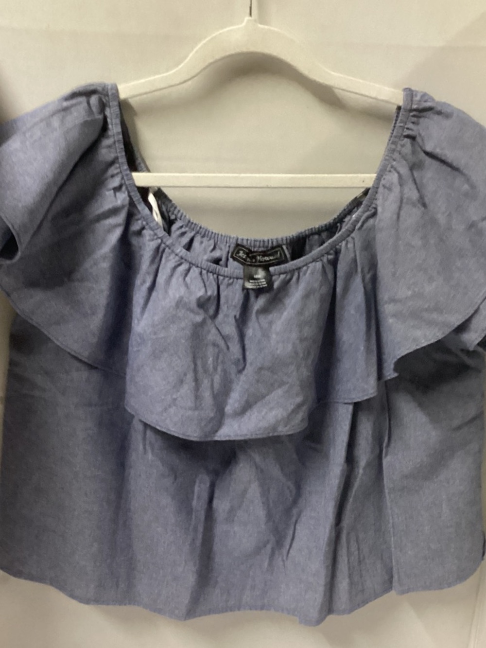 Blue Ruffle Off-Shoulder Blouse plus size